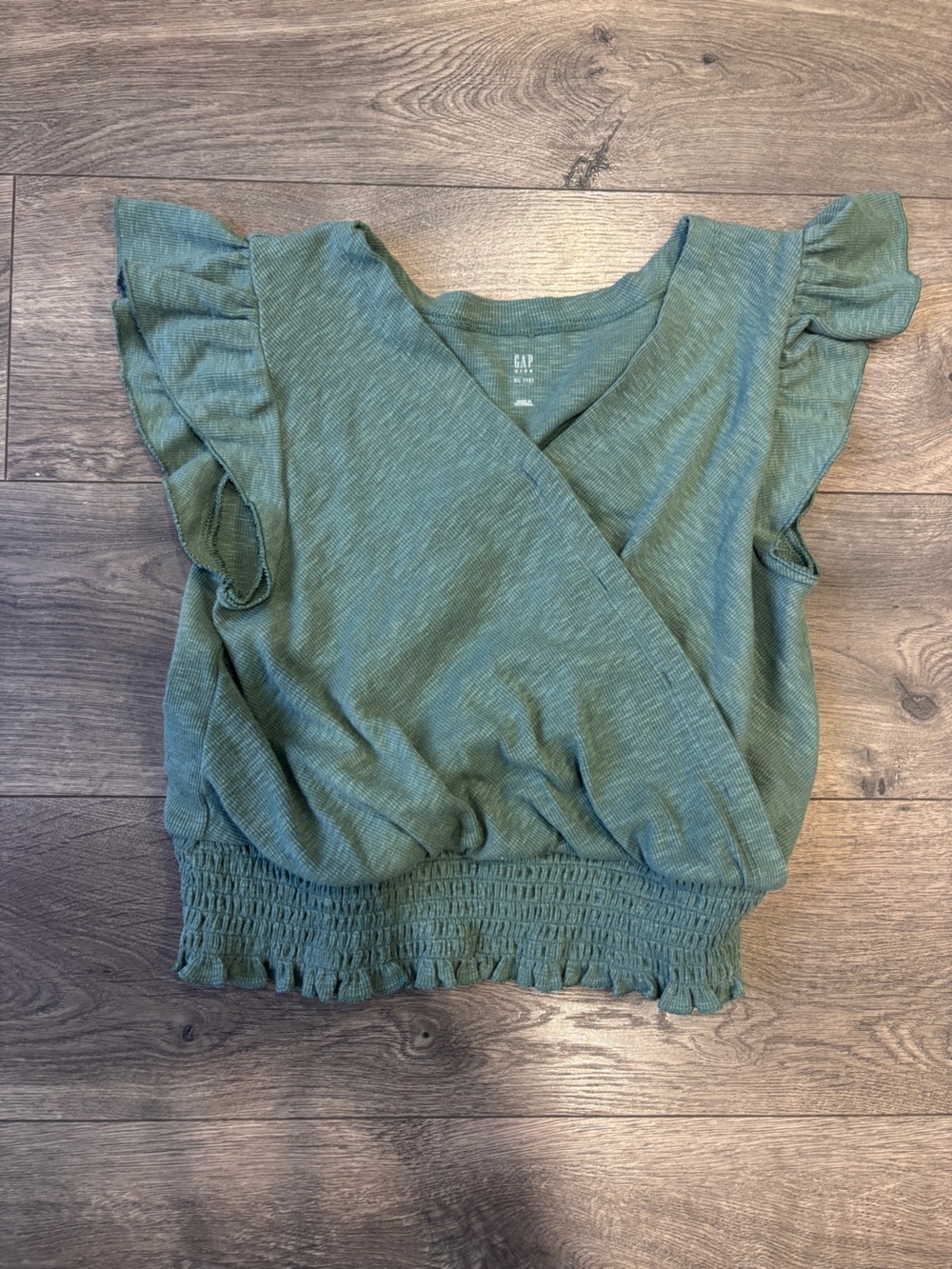 GAP Girls Green Ruffle Sleeve Wrap Top